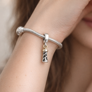 Gold Plated Birthday Candle Engraving - Sterling Silver & Gold Plated Birthday Candle Dangle Charm With Engraving — worn on wrist