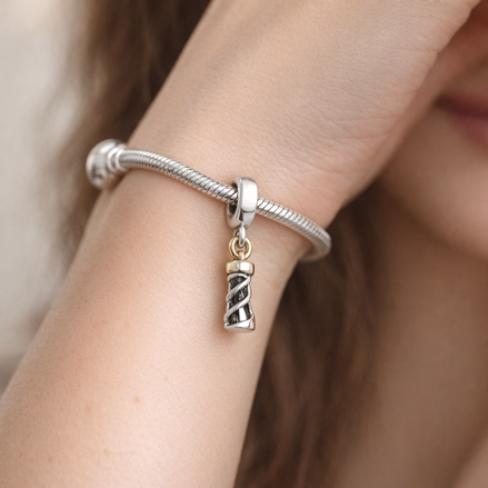 Gold Plated Birthday Candle Engraving - Sterling Silver & Gold Plated Birthday Candle Dangle Charm With Engraving — worn on wrist