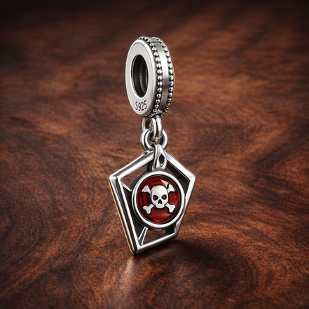 Airplane Warning Flag Charm - Airplane Travel Flag Dangle Charm — display on walnut