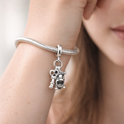 Key & Lock - Sterling Silver Key & Lock Dangle Charm — worn on wrist