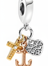 Sterling Silver & Gold Plated Cross Anchor Heart Triple Dangle Charm