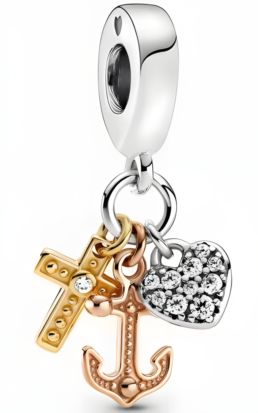 Sterling Silver & Gold Plated Cross Anchor Heart Triple Dangle Charm