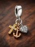 Anchor Seashell Charm - Gold Plated Anchor and Shell Dangle Charm — display on walnut