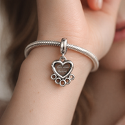 Hearts & Paw Print Dangle Charm — worn on wrist
