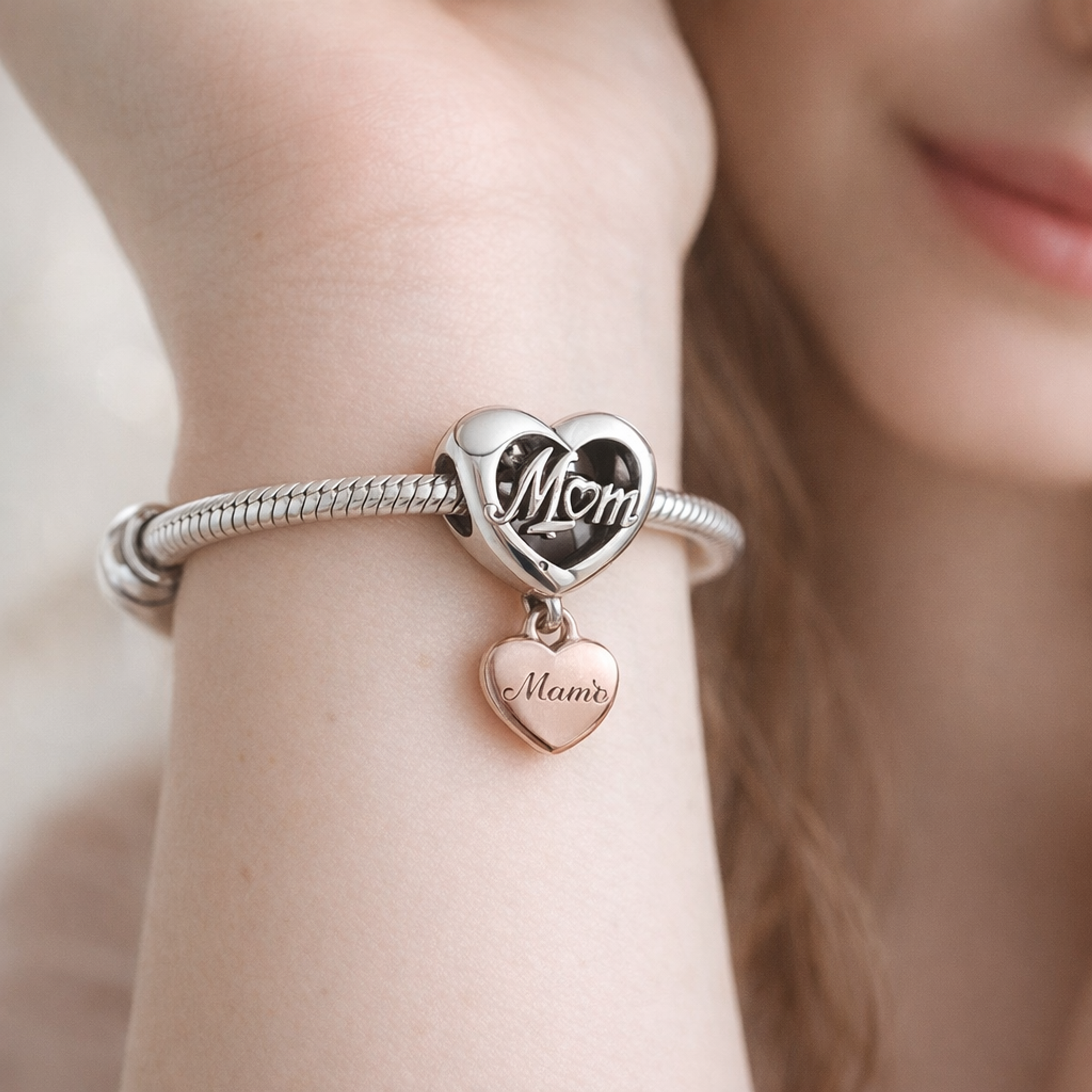 Thank You Mum Heart Charm — worn on wrist