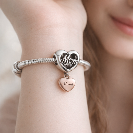 Thank You Mum Heart Charm — worn on wrist