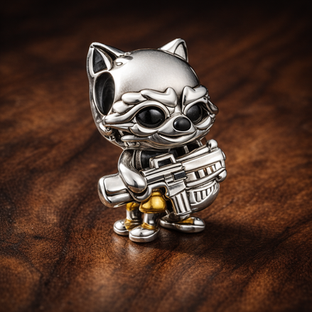 Rock Cat Charm - Cool Cat Guitar Charm — display on walnut