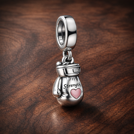 Pink Potion Bottle Charm - Pink Potion Bottle Dangle Charm — display on walnut
