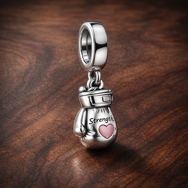 Pink Potion Bottle Charm - Pink Potion Bottle Dangle Charm — display on walnut