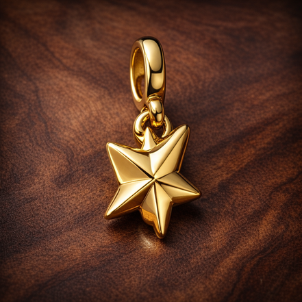 Gold Plated Origami Star Charm - Gold Plated Origami Star Dangle Charm — display on walnut