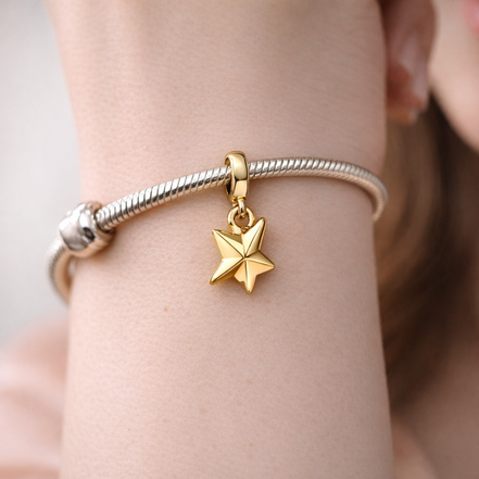 Gold Plated Origami Star Charm - Gold Plated Origami Star Dangle Charm — worn on wrist