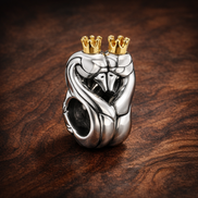 Darth Vader Crown Charm - Darth Vader-Inspired Crowned Heart Charm — display on walnut