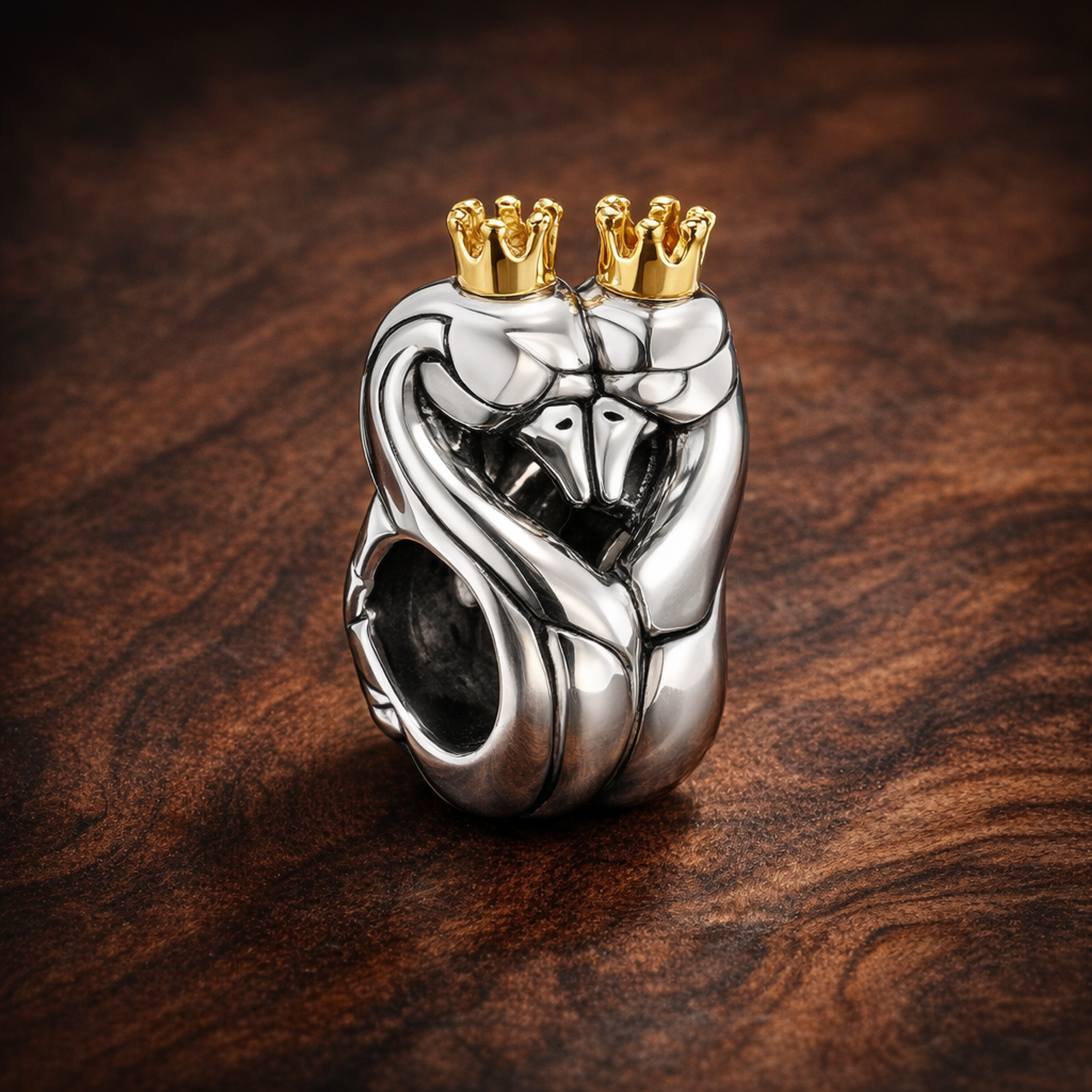 Darth Vader Crown Charm - Darth Vader-Inspired Crowned Heart Charm — display on walnut