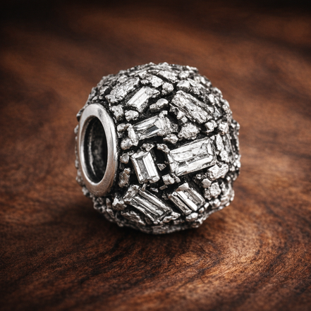 Crystal Shard Bead - Silver Crystal Shard Bead — display on walnut