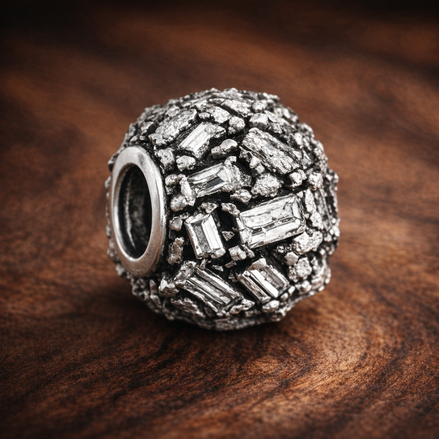 Crystal Shard Bead - Silver Crystal Shard Bead — display on walnut