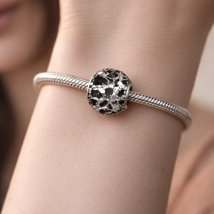 Clear Floral Medallion Bead - Clear Floral Pavé Medallion Bead — worn on wrist