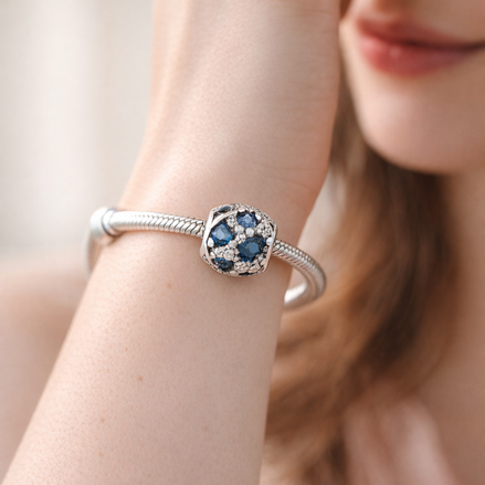 Blue Starburst Bead - Navy Starburst Crystal Bead — worn on wrist