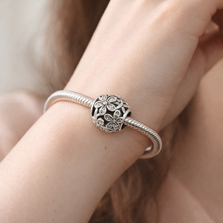 Open Daisy Bead - Silver Open Daisy Bead — worn on wrist