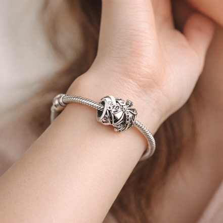 Butterfly Openwork Bead - Silver Butterfly Openwork Bead — worn on wrist