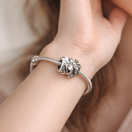 Butterfly Openwork Bead - Silver Butterfly Openwork Bead — worn on wrist