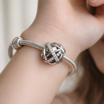 Crystal Lattice Bead - Silver Crystal Lattice Bead — worn on wrist
