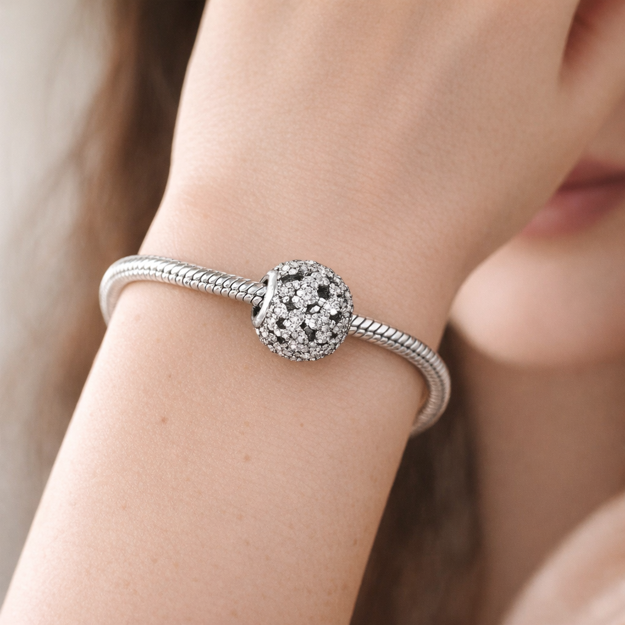 Clear Stone Cluster Bead - Chunky Clear Crystal Cluster Bead — worn on wrist