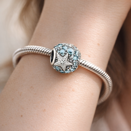 Starfish Ocean Bead - Aqua Starfish Ocean Charm — worn on wrist