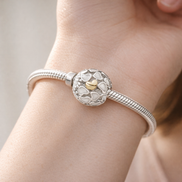 White Heart Mosaic Bead - White Enamel Heart Mosaic Bead — worn on wrist
