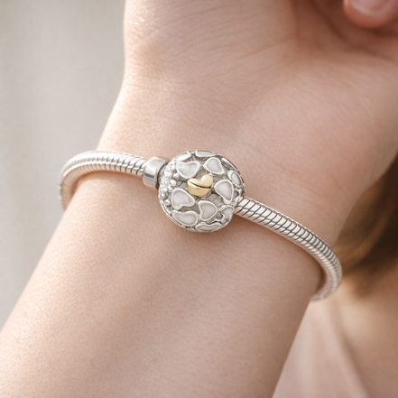 White Heart Mosaic Bead - White Enamel Heart Mosaic Bead — worn on wrist