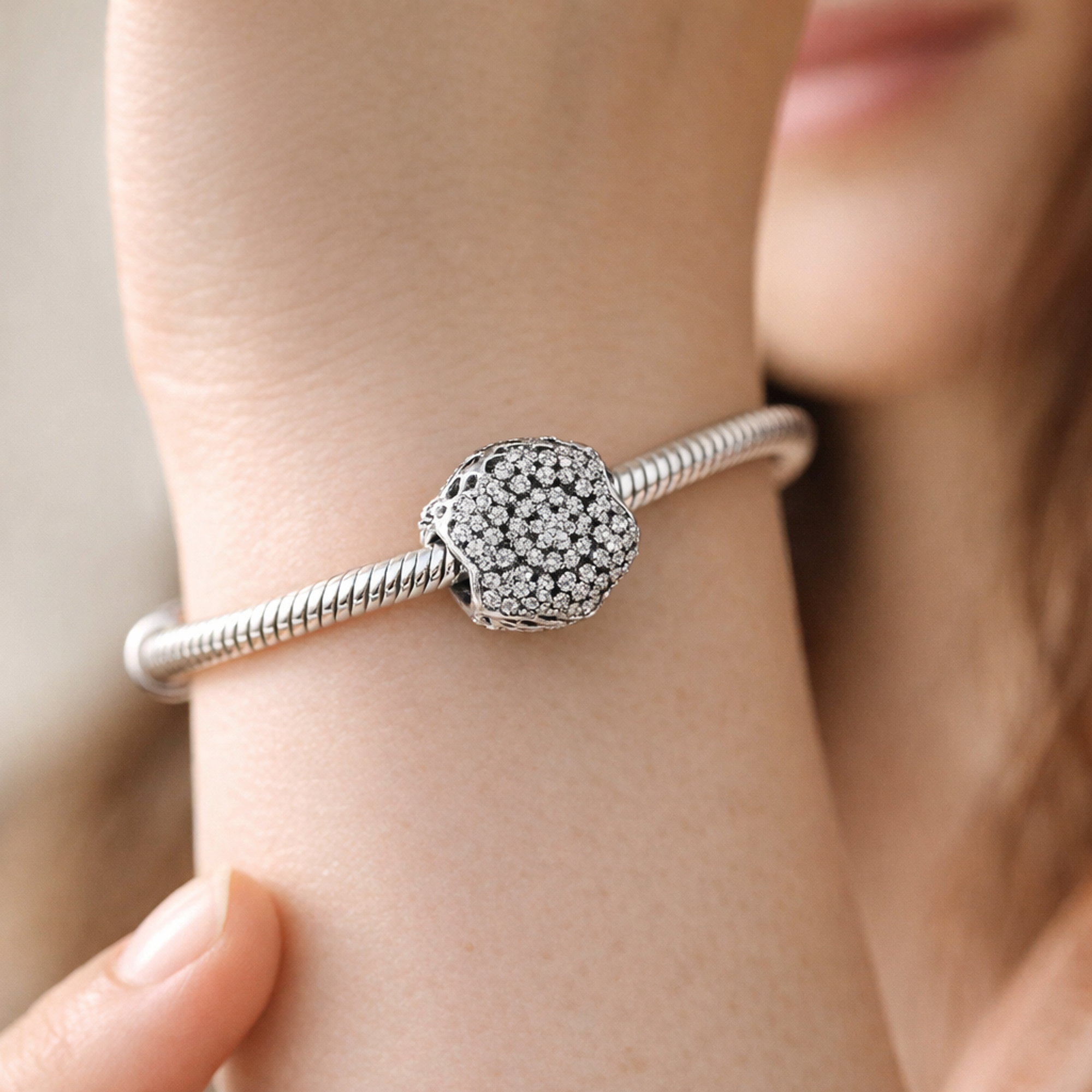 Clear Floral Cluster Bead - Clear Floral Cluster Sparkle Bead — worn on wrist