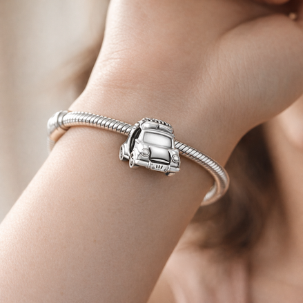 Silver Vintage Car Charm - Silver Vintage Car Bead Charm — worn on wrist