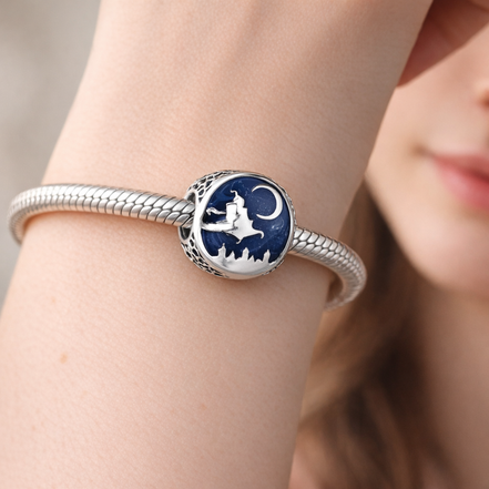 Witch Moon Charm - Witch Flying Under Moon Charm — worn on wrist