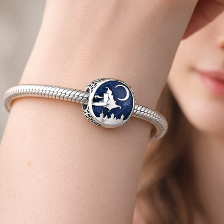 Witch Moon Charm - Witch Flying Under Moon Charm — worn on wrist