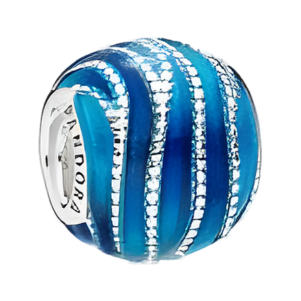 Blue Ribbed Enamel Sparkle Bead - ZZ1110