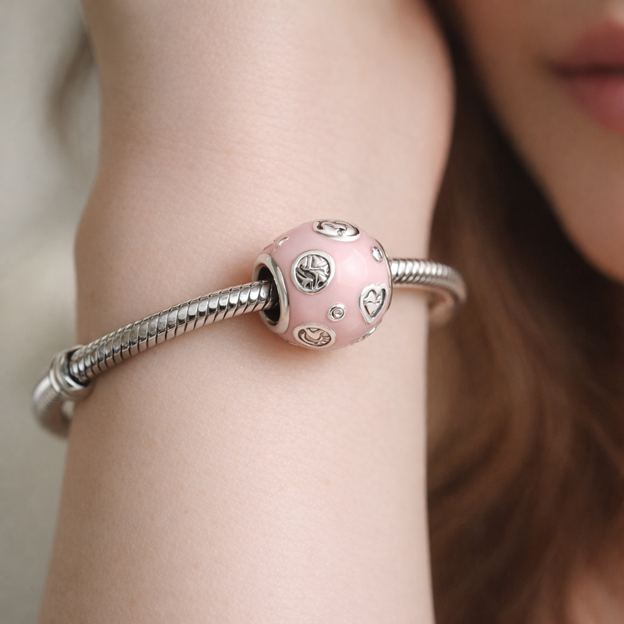 Pink Travel Patch Bead - Pink Travel Patch Charm — worn on wrist