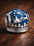 Santa Sleigh Night Bead - Blue Santa Sleigh Winter Charm — display on walnut