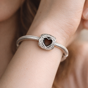 Silver Heart Outline Charm - Silver Heart Outline Sparkle Charm — worn on wrist