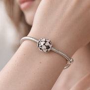 Pink Heart Petal Bead - Pink Heart Petal Cluster Charm — worn on wrist