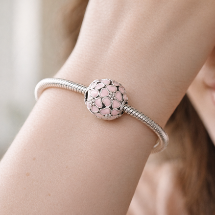 Pink Heart Cluster Bead - Pink Heart Cluster Charm — worn on wrist