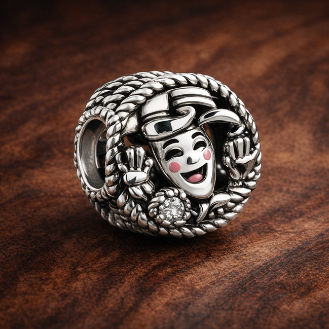 Holiday Wreath Character Bead - Christmas Character Wreath Charm — display on walnut