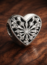 Heart Snowflake Sparkle Bead - Heart Snowflake Sparkle Charm — display on walnut