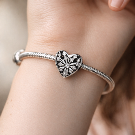 Heart Snowflake Sparkle Bead - Heart Snowflake Sparkle Charm — worn on wrist