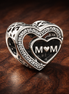 Mom Heart Charm - Mom Heart Message Charm — display on walnut