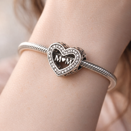 Mom Heart Charm - Mom Heart Message Charm — worn on wrist