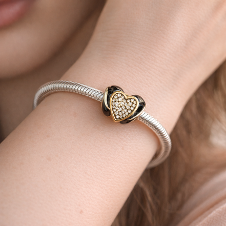 Gold Plated Heart Mickey Charm - Gold Plated Mickey Heart Sparkle Charm — worn on wrist
