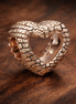 Rose Gold Plated Open Heart Charm - Rose Gold Plated Textured Open Heart Charm — display on walnut