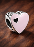 Soft Pink Heart Charm - Pale Pink Heart Bead Charm — display on walnut