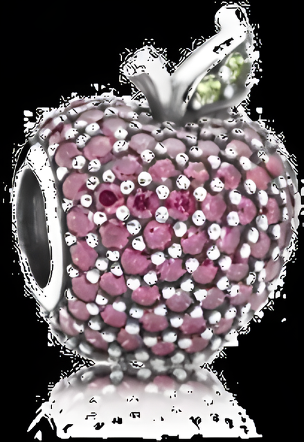 Sterling Silver Pavé Apple Charm with Pink and Green Sparkling Stones