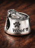 Woof Dog Bowl Charm - Dog Bowl Woof Charm — display on walnut