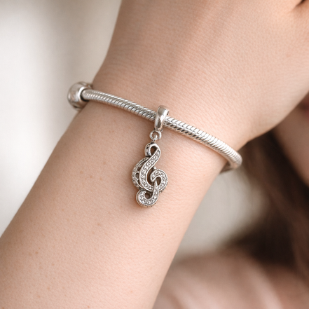 Treble Clef Charm - Silver Treble Clef Music Charm — worn on wrist